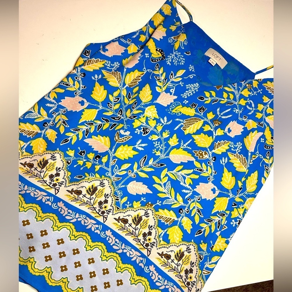 LOFT Blue Yellow Spaghetti Strap Tank Top Camisole Size XL